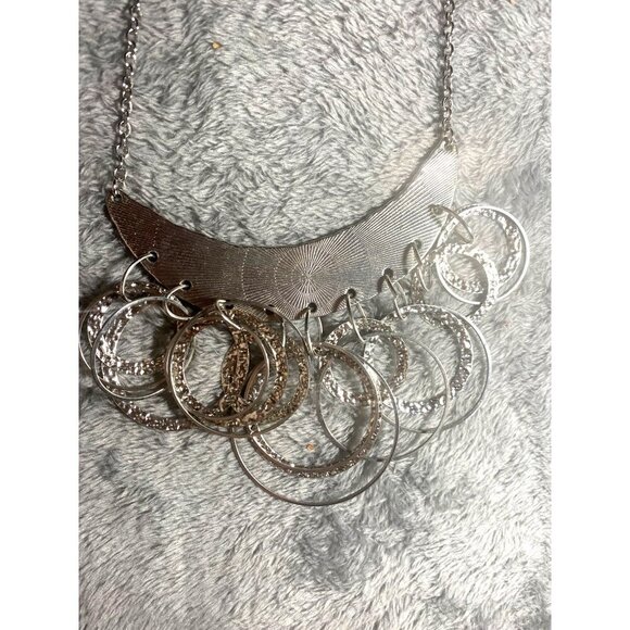Womens Boho Chic Hammered Polished Silver tone Necklace 19" Layered - Picture 8 of 10